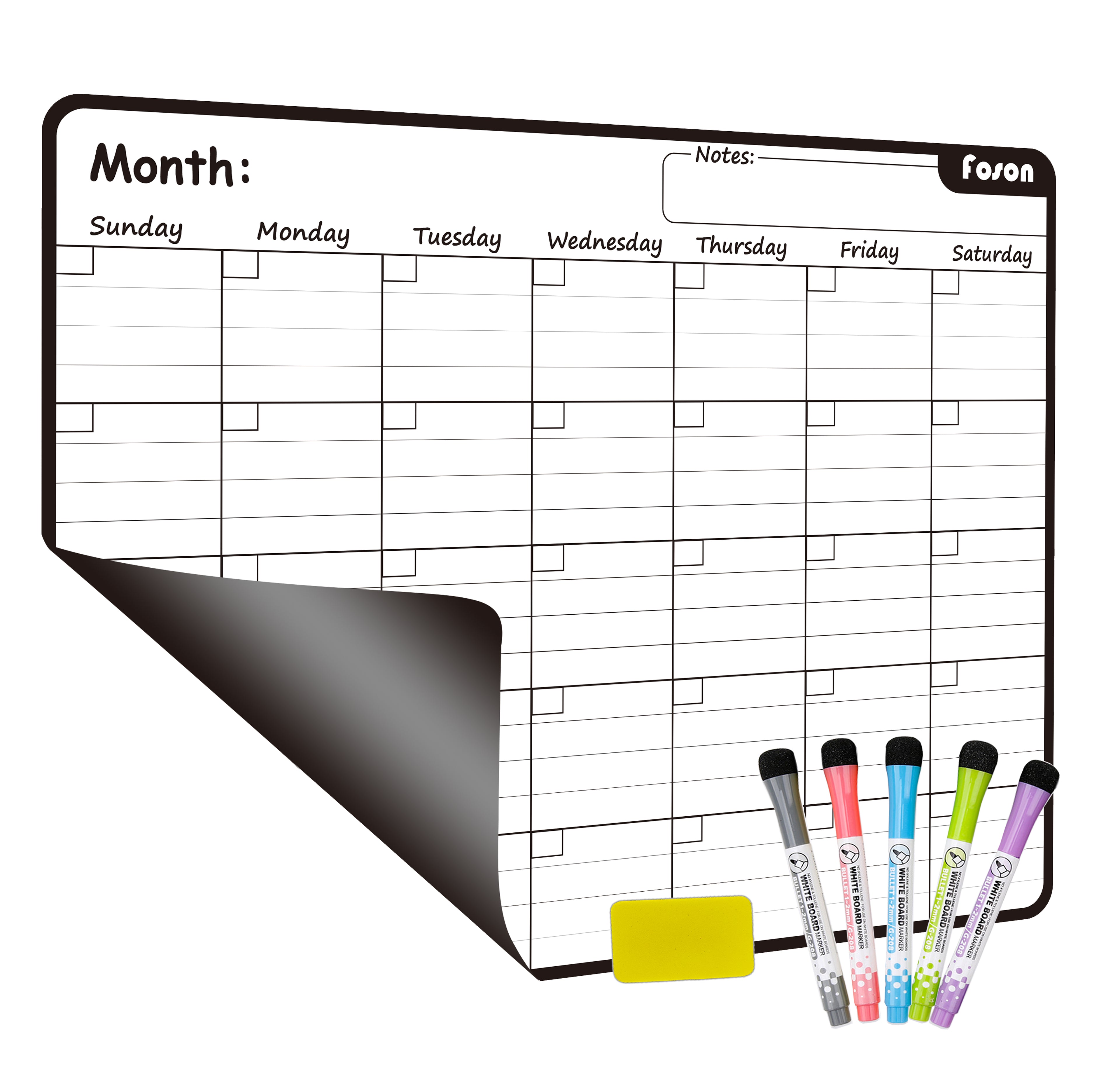 MAGNO Magnetic Dry Erase Calendar for Refrigerator - 17x13'' Jumbo Monthly Fridge Planner Whiteboard Kit with 5 Fine Point Markers
