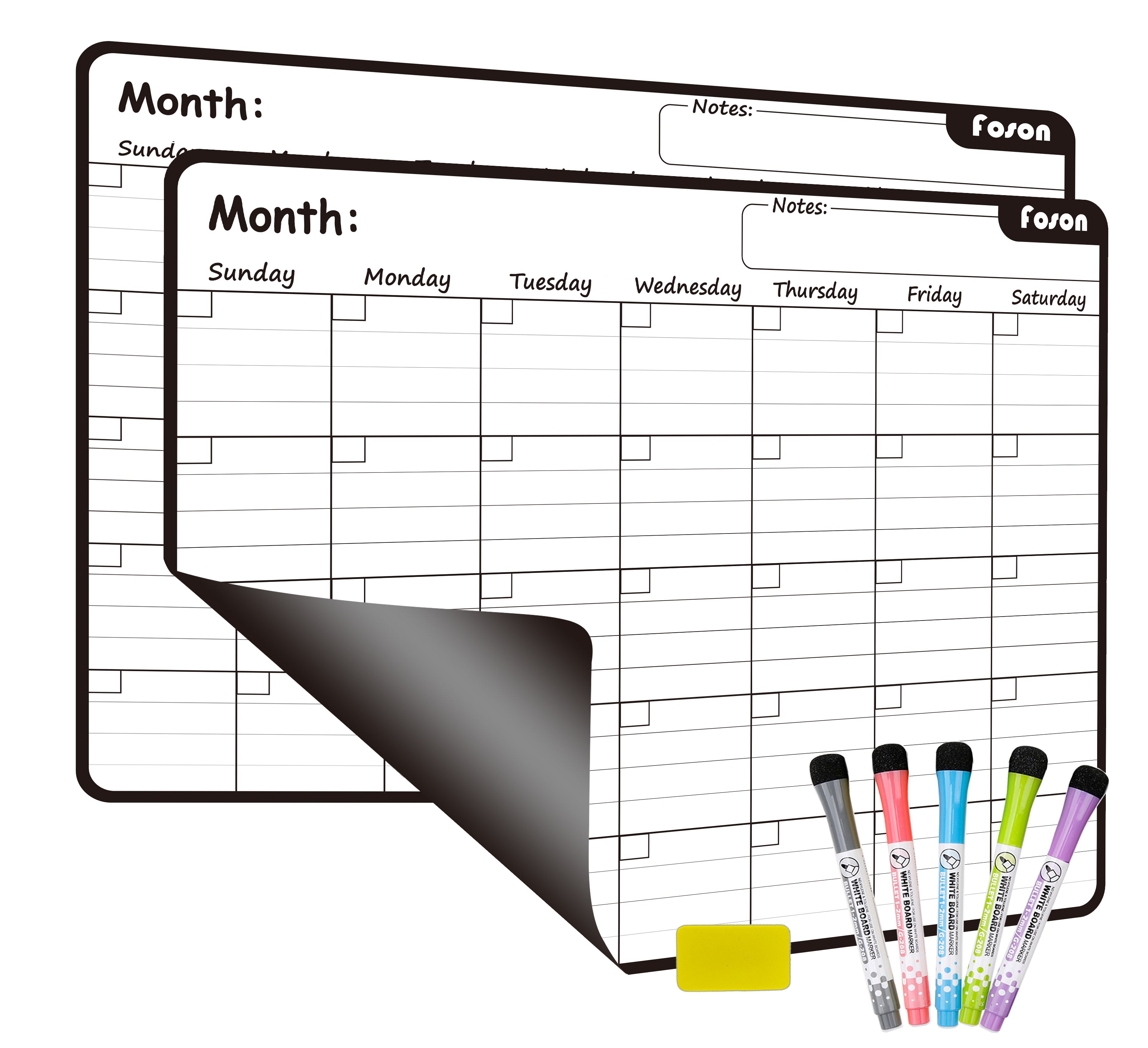 MAGNO Magnetic Dry Erase Calendar for Refrigerator x2 PCS - 17x13'' Jumbo Monthly Fridge Planner Whiteboard Kit with 5 Fine Point Markers
