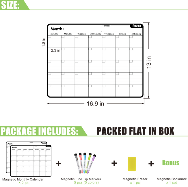 MAGNO Magnetic Dry Erase Calendar for Refrigerator x2 PCS - 17x13'' Jumbo Monthly Fridge Planner Whiteboard Kit with 5 Fine Point Markers