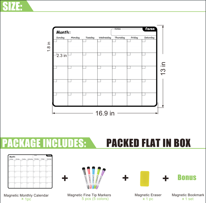 MAGNO Magnetic Dry Erase Calendar for Refrigerator - 17x13'' Jumbo Monthly Fridge Planner Whiteboard Kit with 5 Fine Point Markers